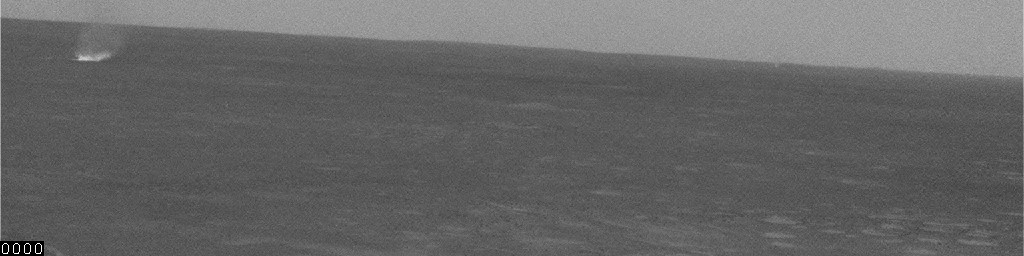 Dust devil on Mars, photographed by the Mars rover Spirit. The series of images show dust devil original taking time 9 minutes and 35 seconds on Spirit's sol 486. Image credit: NASA/JPL.