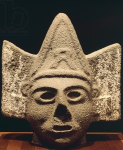 Head showing triangular hairstyle, artifact originating from Mexico. Toltec Civilization, 10th-12th Century.