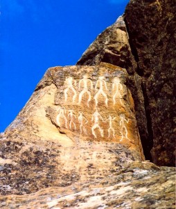 Petroglyphs in Gobustan, Azerbaijan, in the Caucasus, dating back to 10,000 BC indicating a thriving culture.
