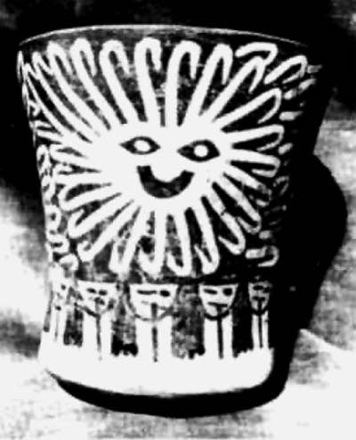 Fig. 69. Nasca, Peru vase, date unknown (14.24° S, 75.58° W). Note the similarity to the northern hemisphere petroglyphs (Fig. 68, left).