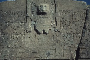 Closeup of the carvings on the pre-Incan Gate of the Sun.