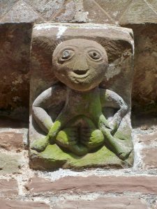 Sheela-na-Gig, Kilpeck,  Herefordshire, England.