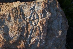 Petroglyph at Pedra del Bruixot de mas Polità, Port de la Selva, Catalonia, Spain.